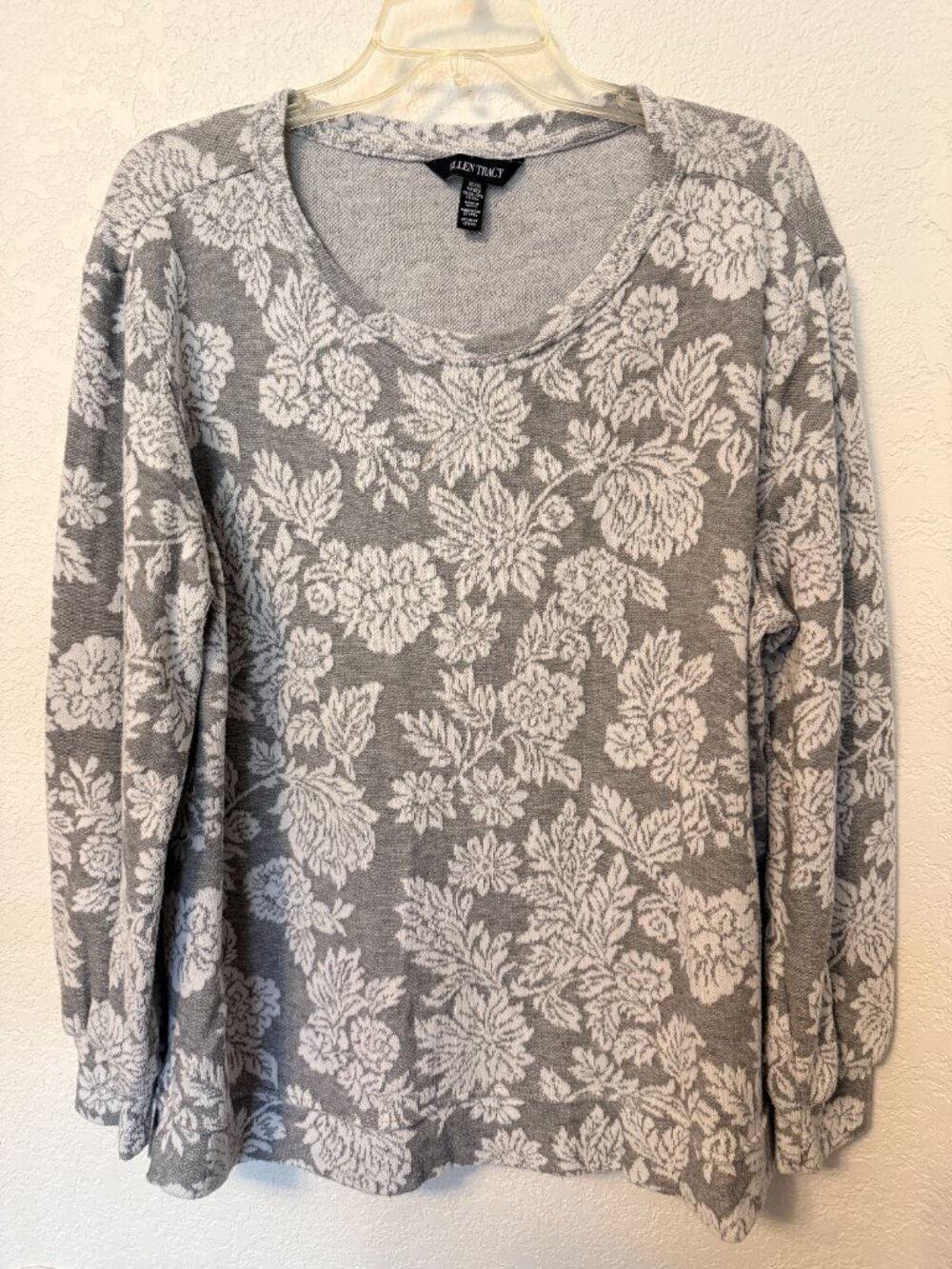 Ellen Tracy Gray Jacquard Sweatshirt Womens Size XXL